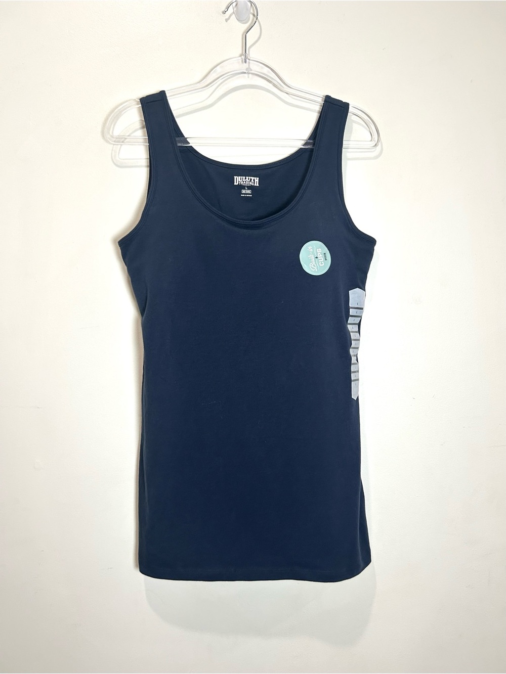NEW Duluth Trading No-Yank Tank Top Built In Shelf Bra Women L Navy Blue Cotton - Picture 5 of 8